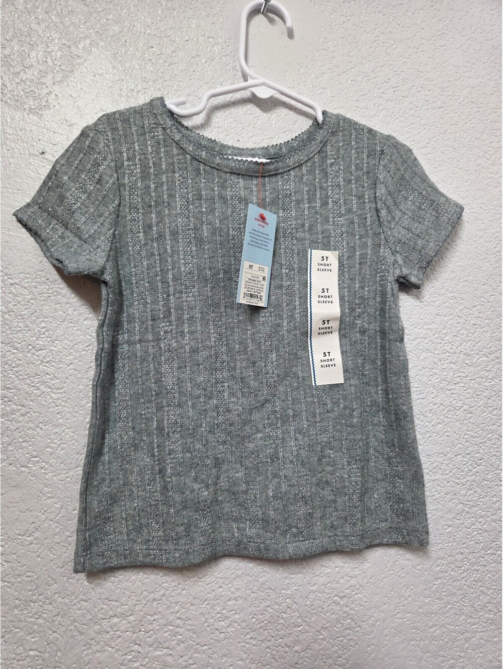 Cat & Jack Short Sleeve Pine Green Ribbed T-Shirt 5T Nwt